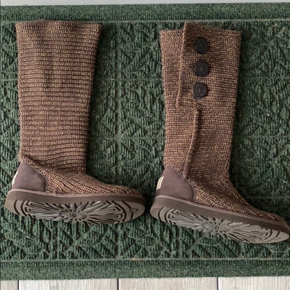 Knit chocolate and gold Ugg boots